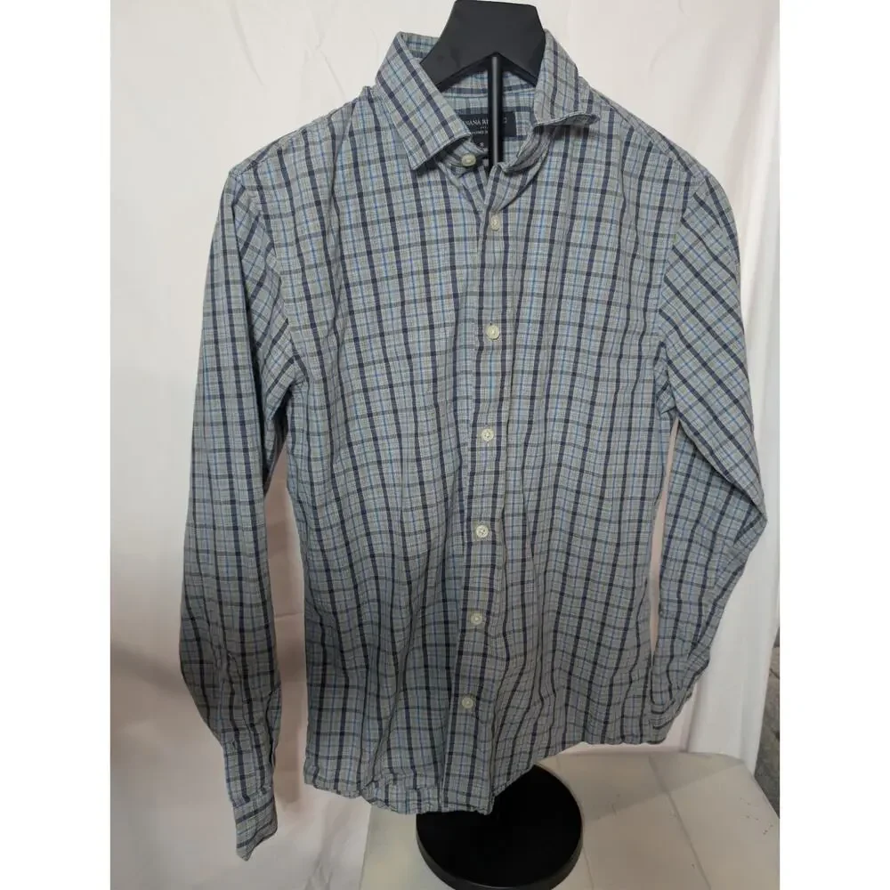 Banana Republic Men's Small Plaid Non Iron Tailored Dress Shirt Slim 100% Cotton